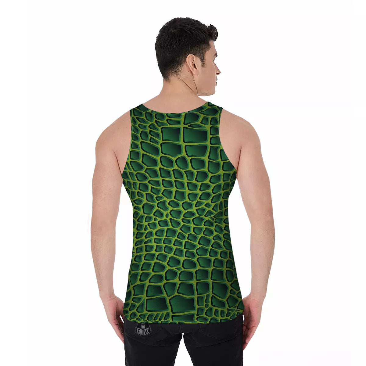 Snakeskin Green Print Men's Tank Top-grizzshop