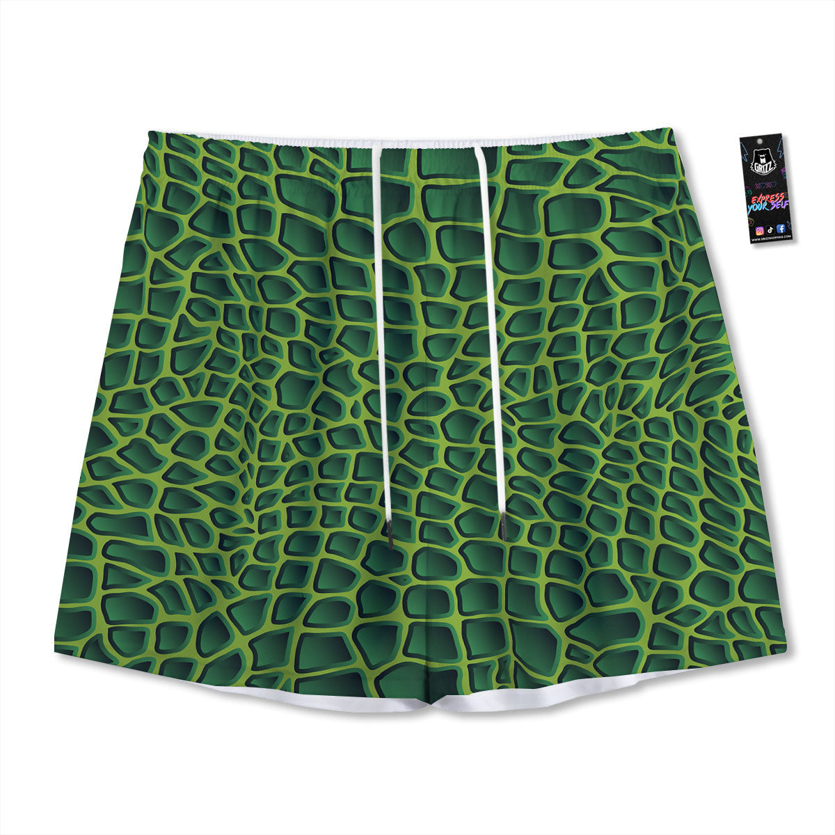 Snakeskin Green Print Mesh Shorts