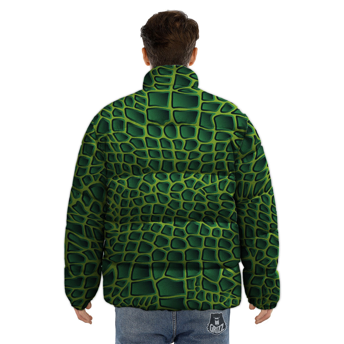 Snakeskin Green Print Puffer Jacket-grizzshop