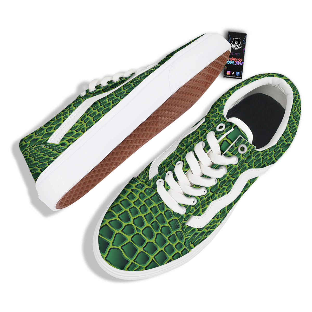 Snakeskin Green Print Skate Shoes-grizzshop