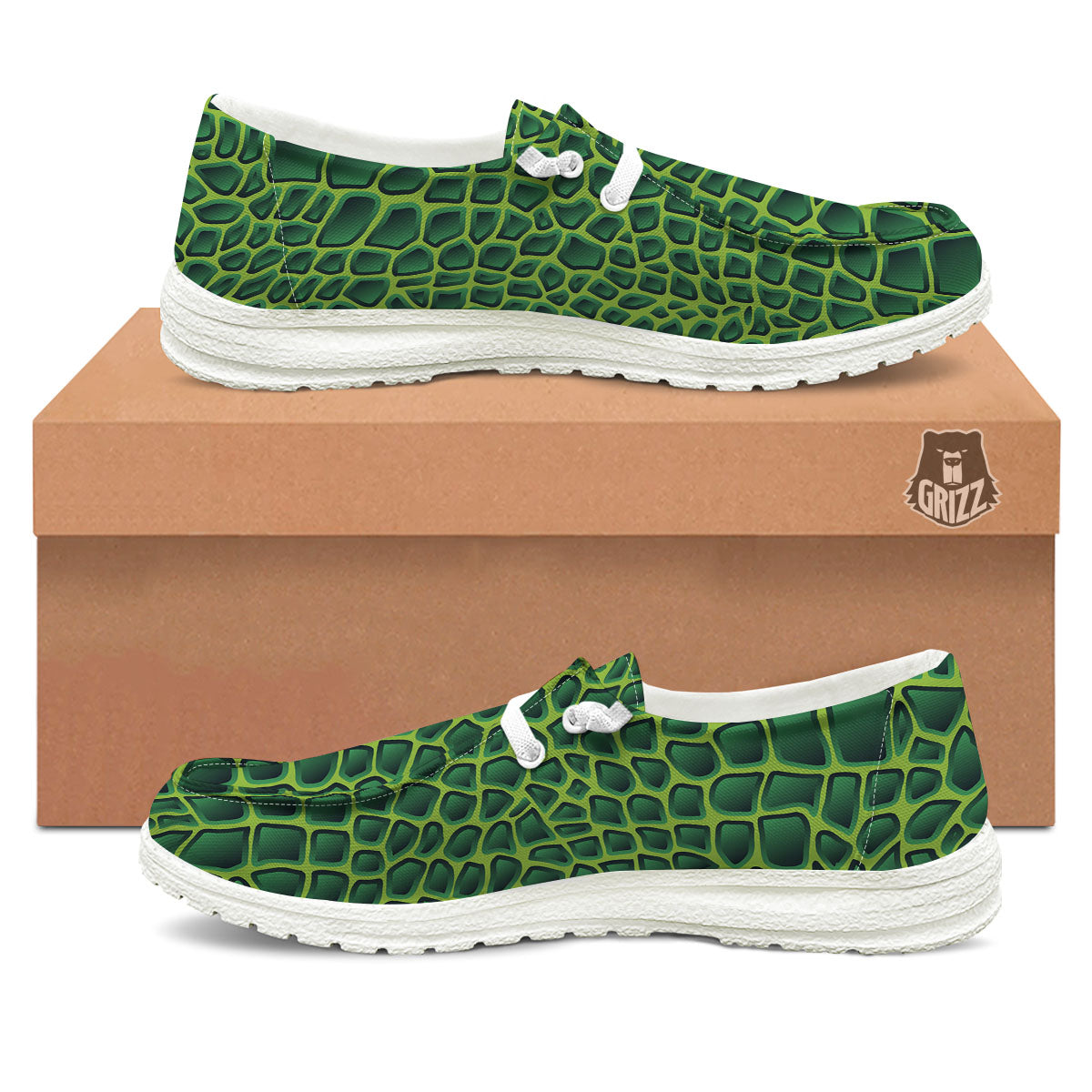 Snakeskin Green Print White Loafers-grizzshop
