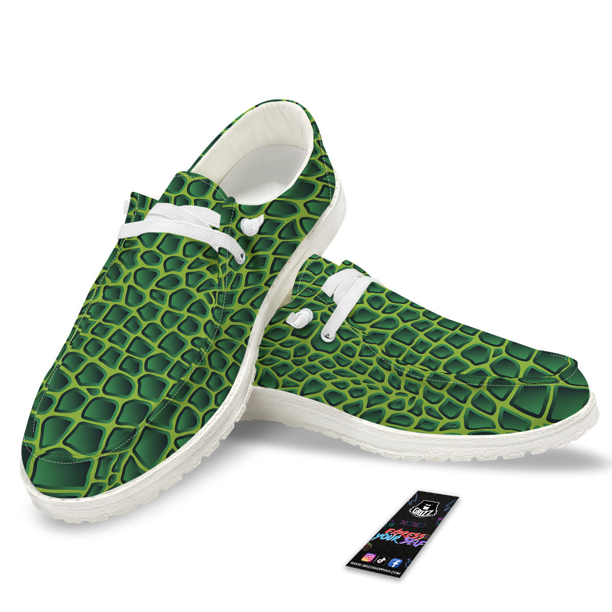 Snakeskin Green Print White Loafers-grizzshop