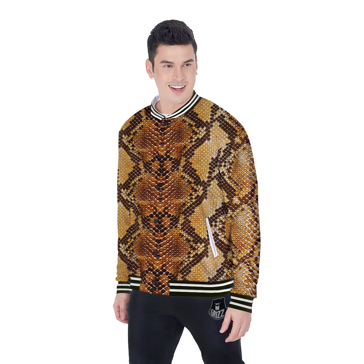 Snakeskin Leathers Print Baseball Jacket-grizzshop