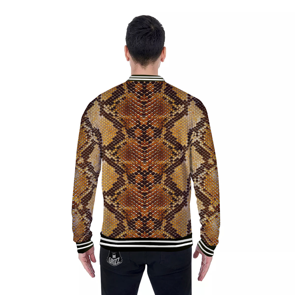 Snakeskin Leathers Print Baseball Jacket-grizzshop