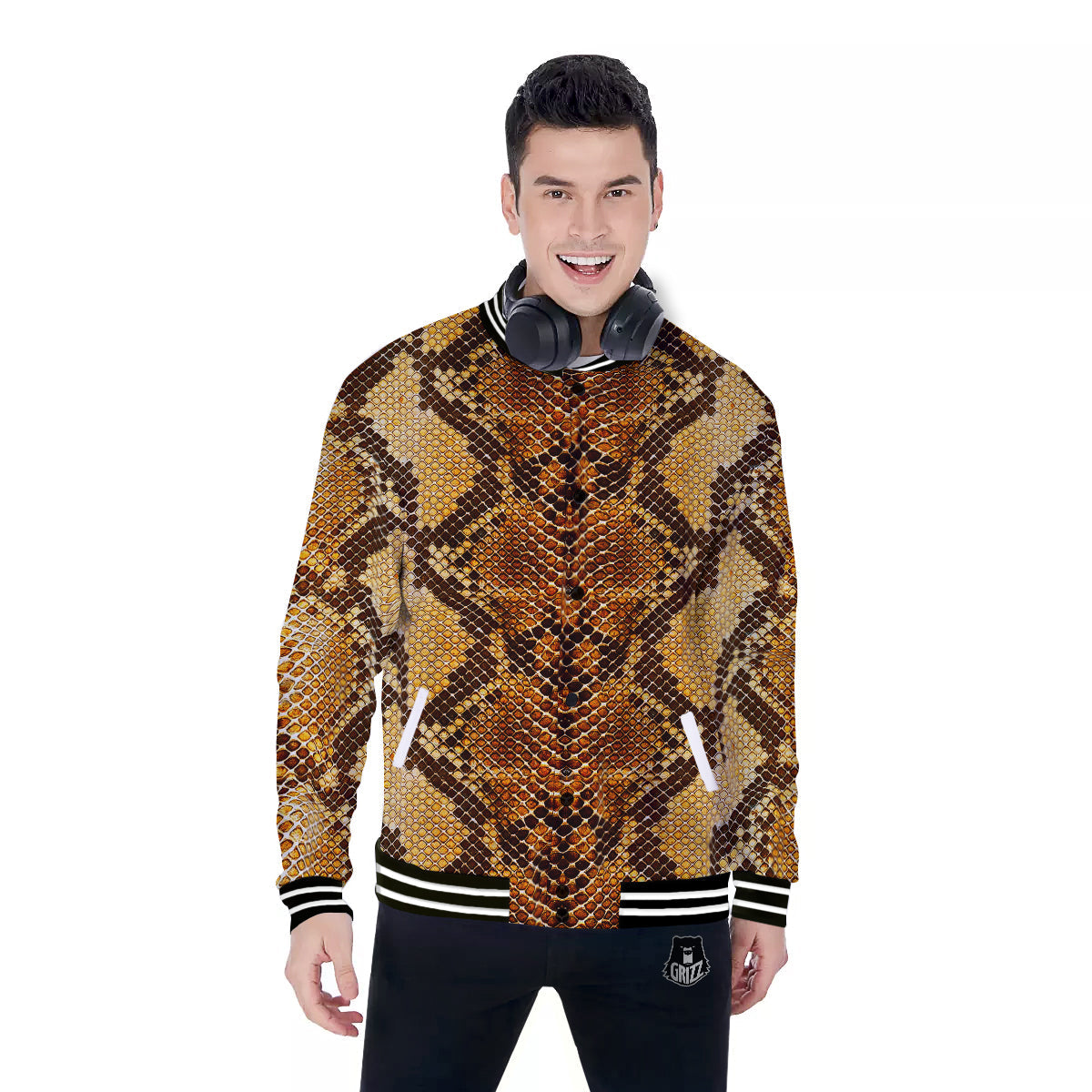 Snakeskin Leathers Print Baseball Jacket-grizzshop