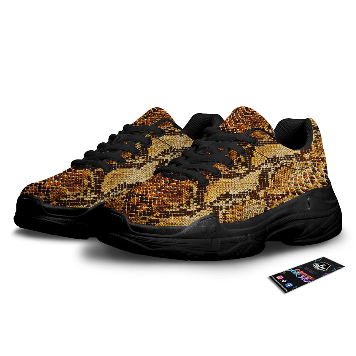 Snakeskin Leathers Print Black Chunky Shoes-grizzshop