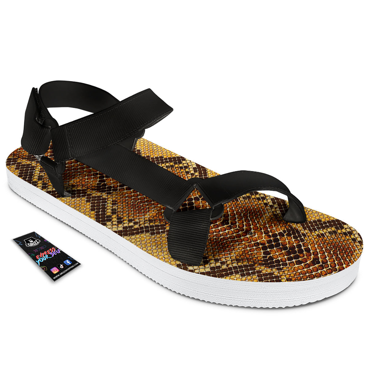 Snakeskin Leathers Print Black Open Toe Sandals-grizzshop