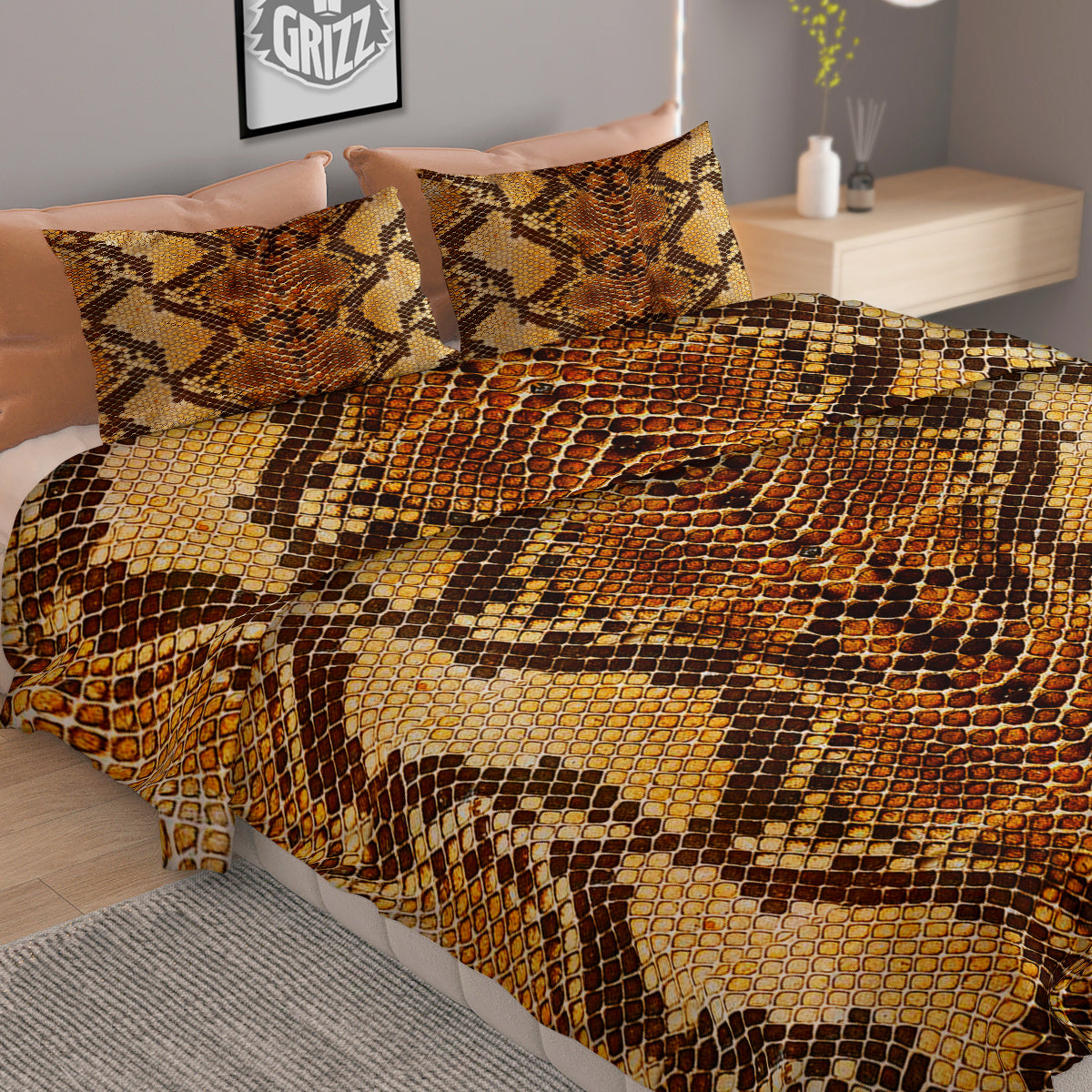 Snakeskin Leathers Print Duvet Cover Bedding Set