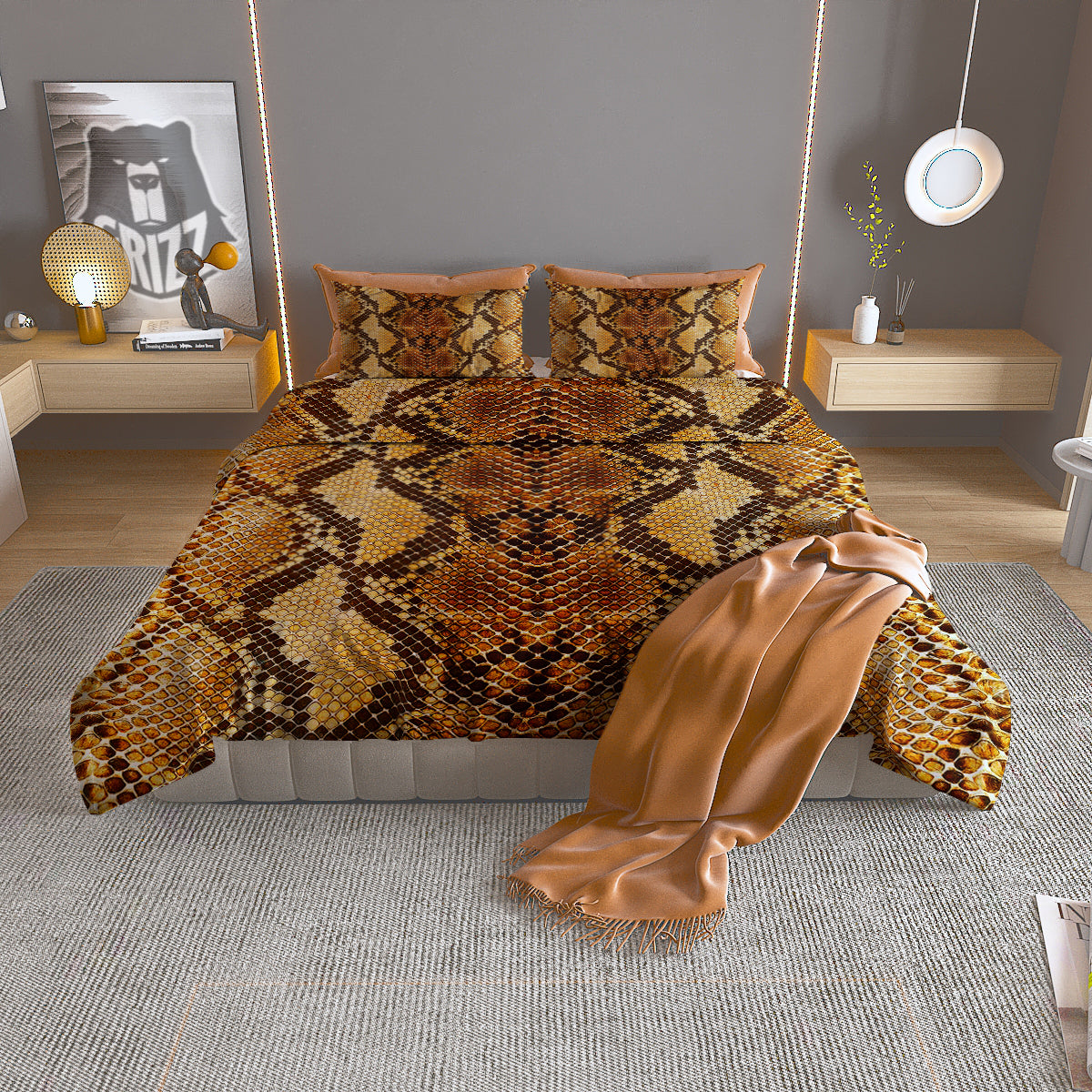Snakeskin Leathers Print Duvet Cover Bedding Set