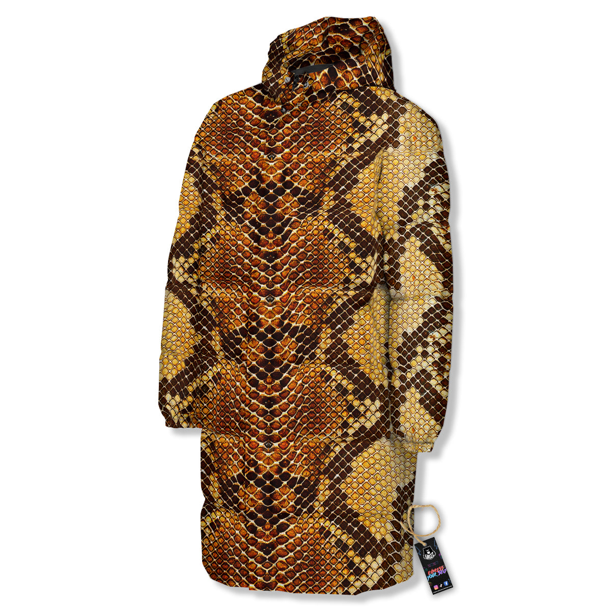 Snakeskin Leathers Print Long Down Jacket-grizzshop