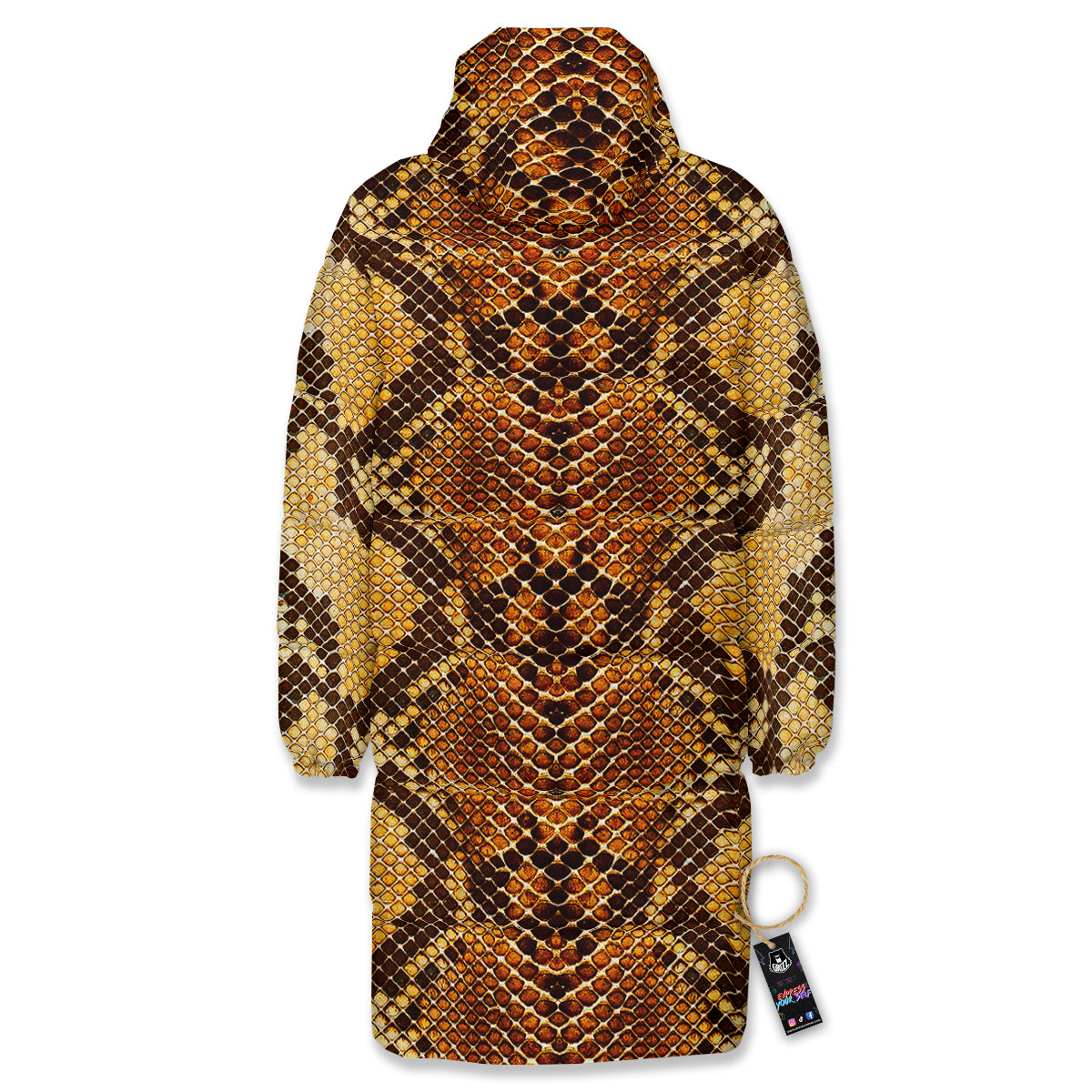 Snakeskin Leathers Print Long Down Jacket-grizzshop