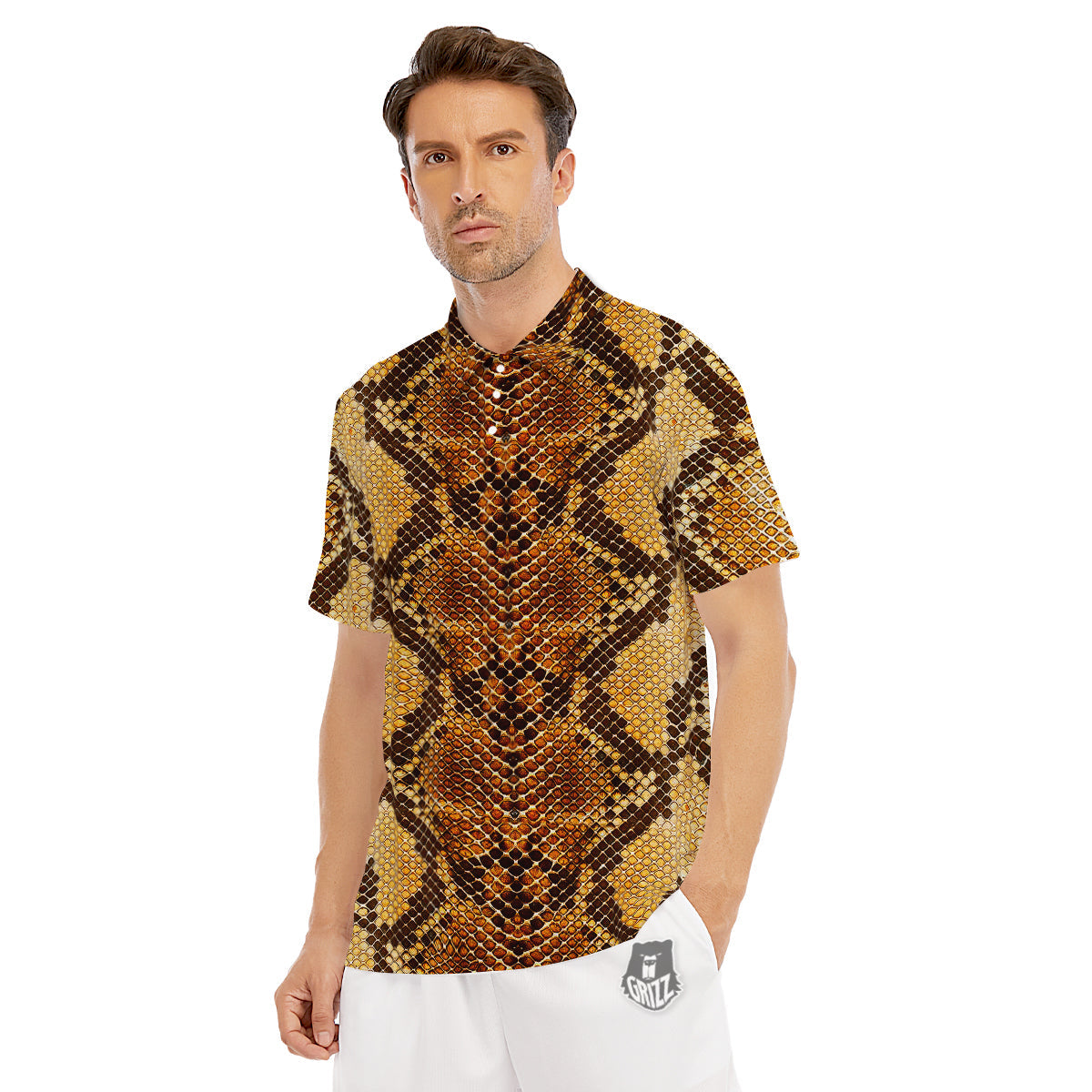 Snakeskin Leathers Print Men's Golf Shirts-grizzshop