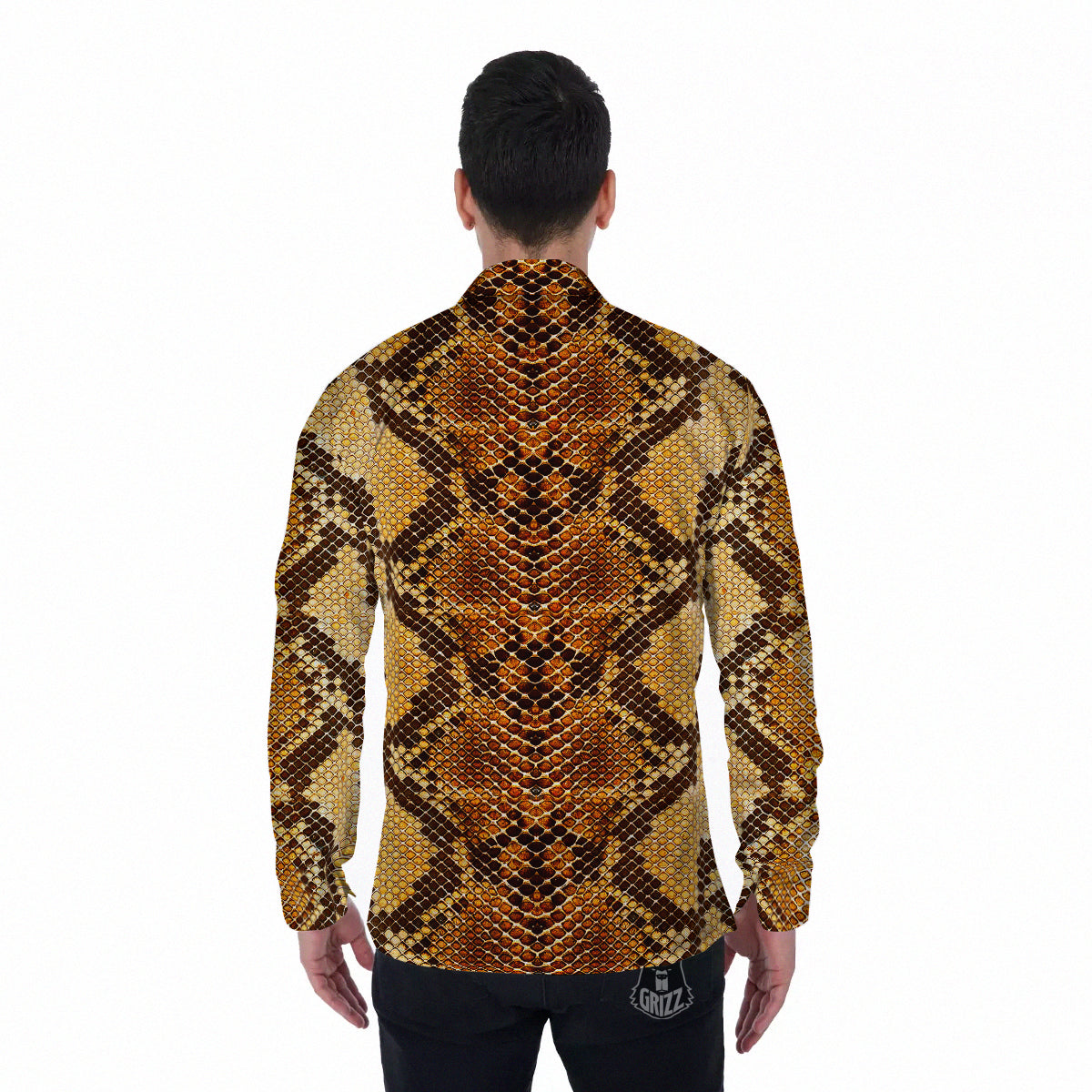 Snakeskin Leathers Print Men's Long Sleeve Shirts-grizzshop