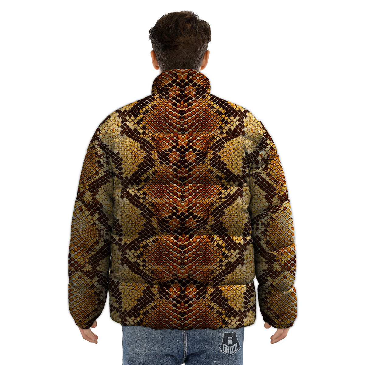 Snakeskin Leathers Print Puffer Jacket-grizzshop