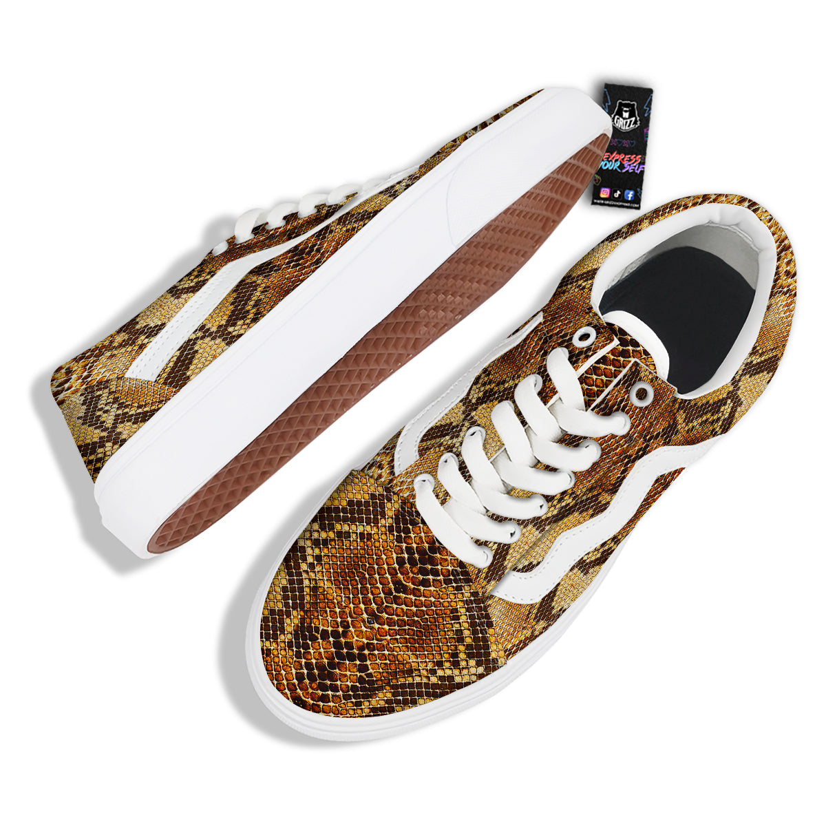 Snakeskin Leathers Print Skate Shoes-grizzshop