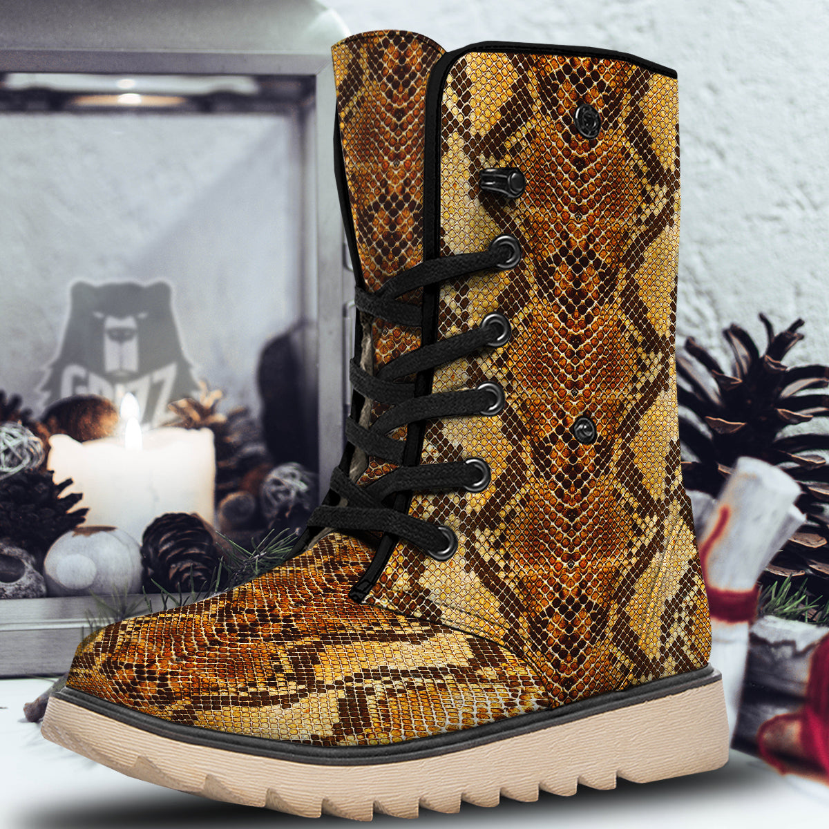 Snakeskin Leathers Print Snow Boots-grizzshop