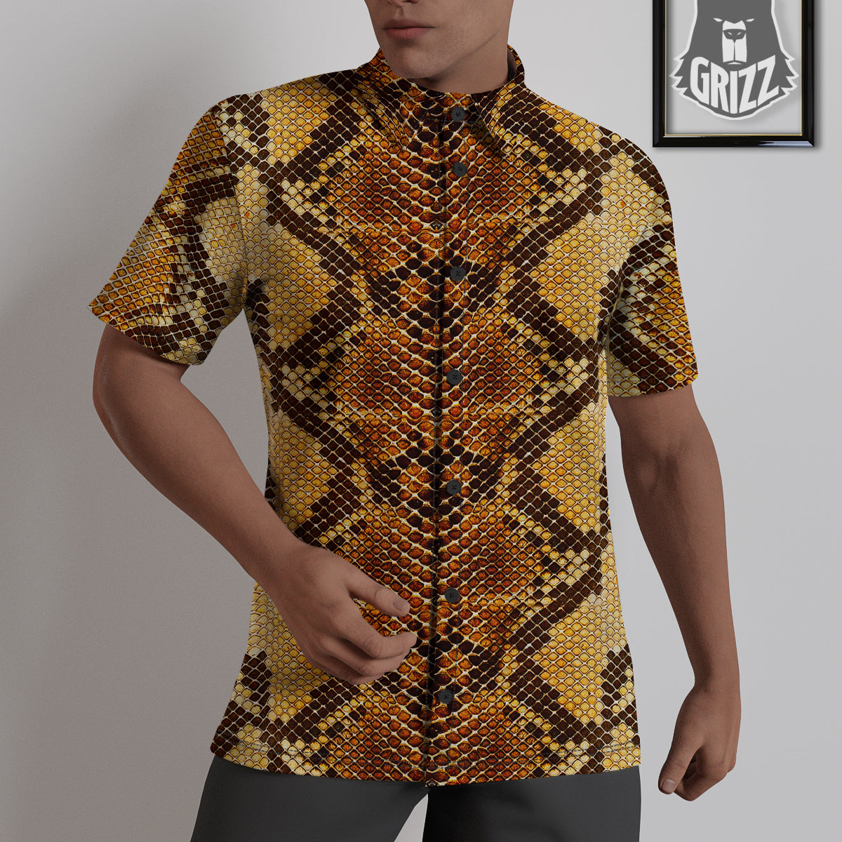 Snakeskin Leathers Print Untucked Shirts-grizzshop