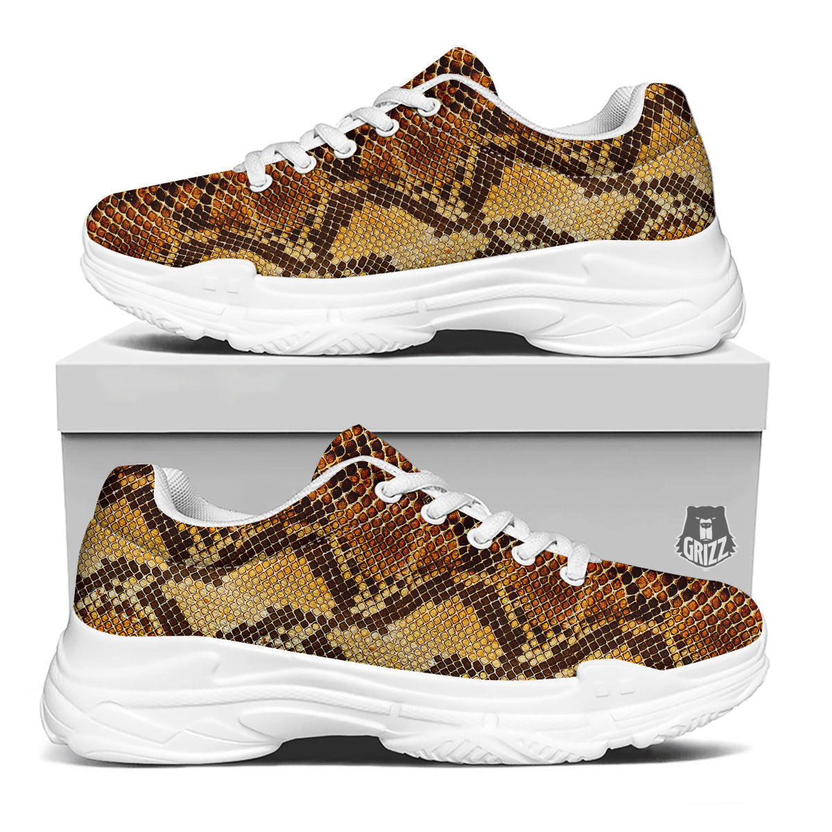 Snakeskin Leathers Print White Chunky Shoes-grizzshop