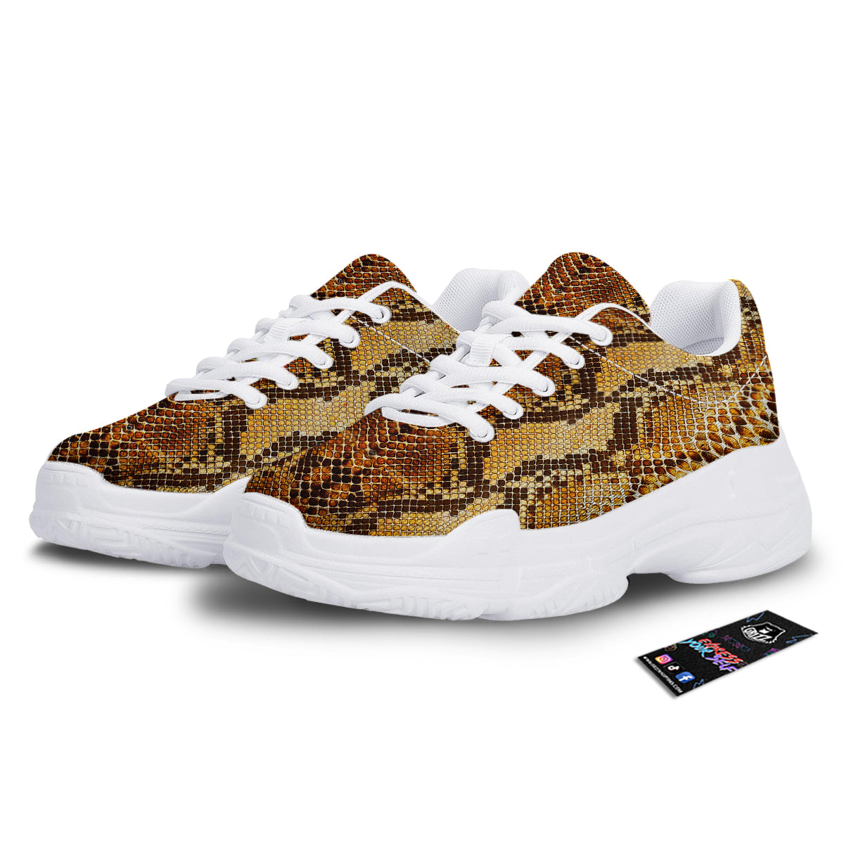 Snakeskin Leathers Print White Chunky Shoes-grizzshop