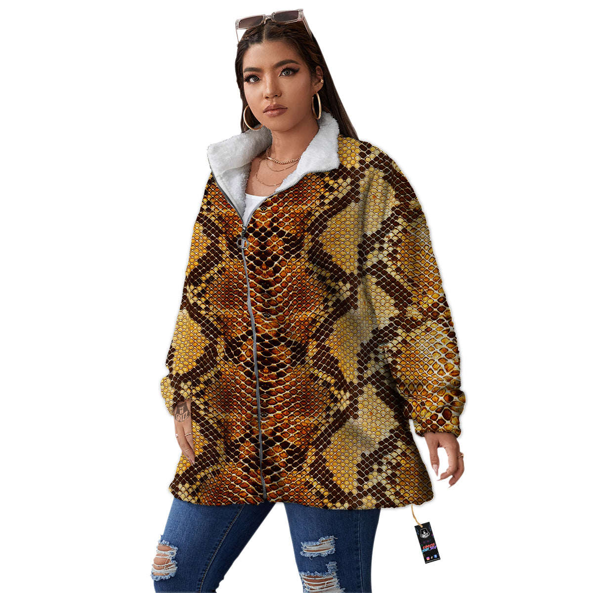 Snakeskin Leathers Print Women's Sherpa Jacket-grizzshop