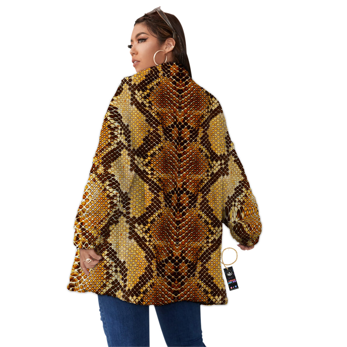 Snakeskin Leathers Print Women's Sherpa Jacket-grizzshop