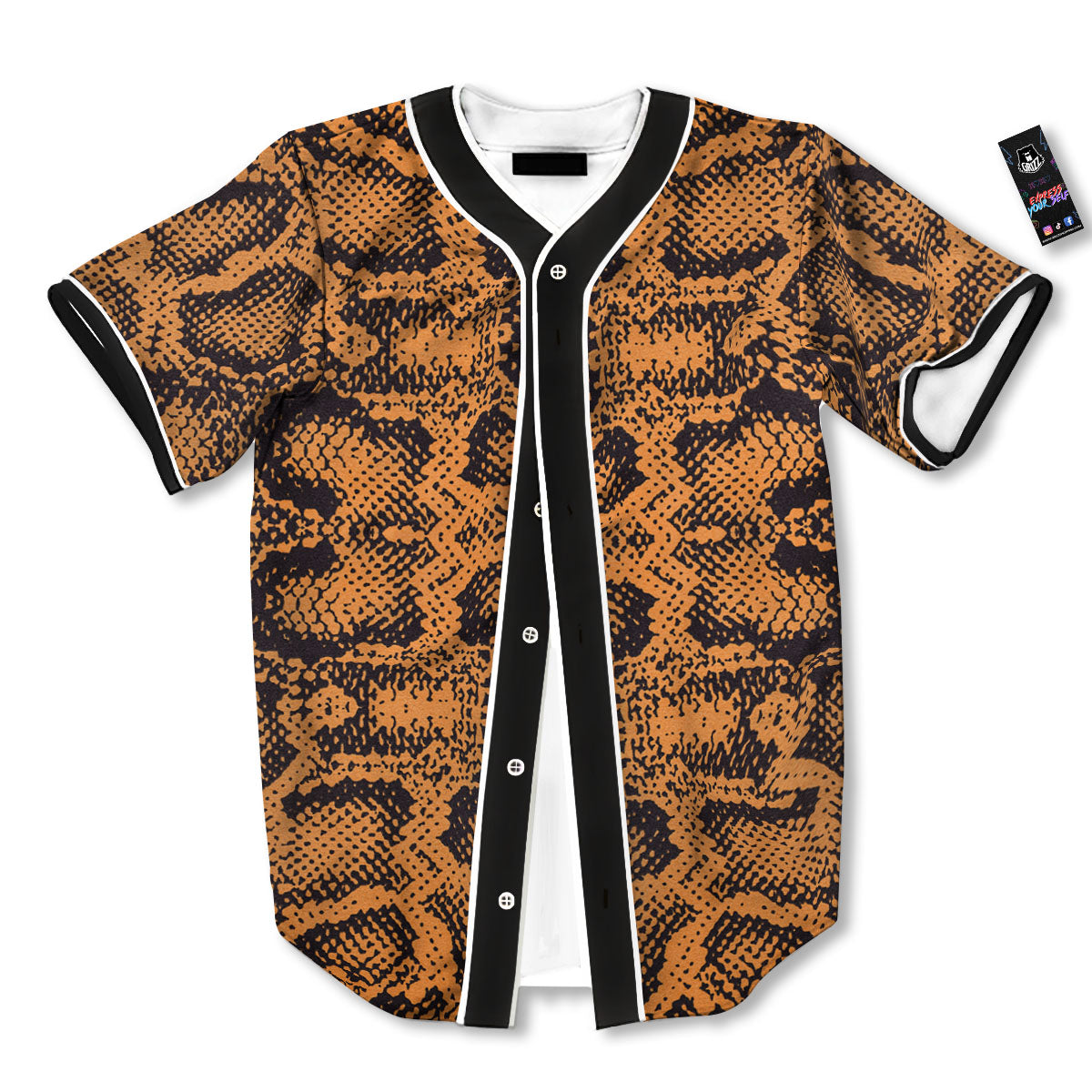 Snakeskin Orange Print Pattern Baseball Jersey-grizzshop