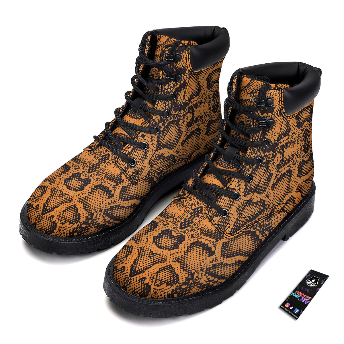 Snakeskin Orange Print Pattern Boots-grizzshop