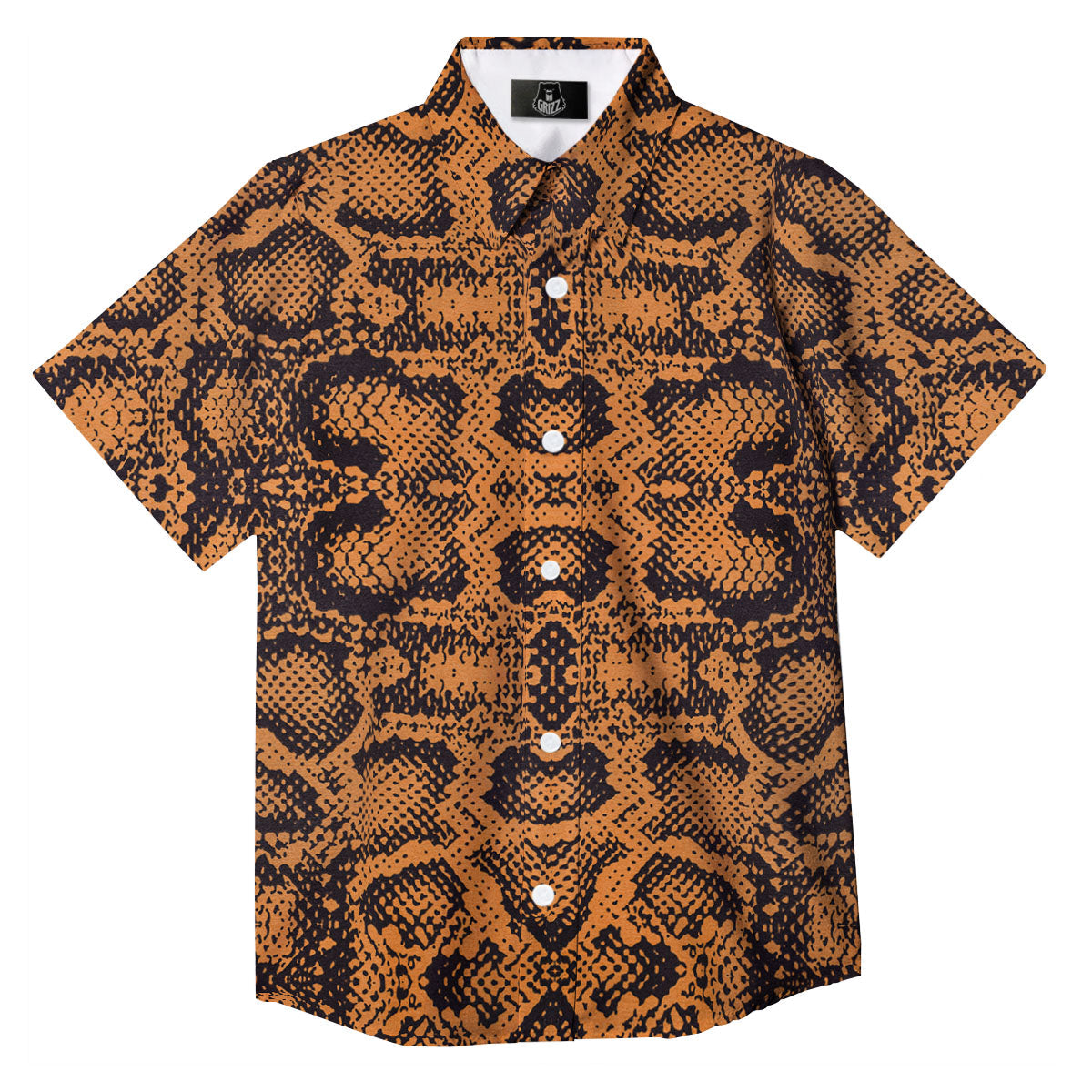 Snakeskin Orange Print Pattern Button Up Shirt-grizzshop