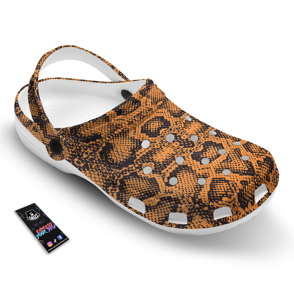 Snakeskin Orange Print Pattern Clog-grizzshop