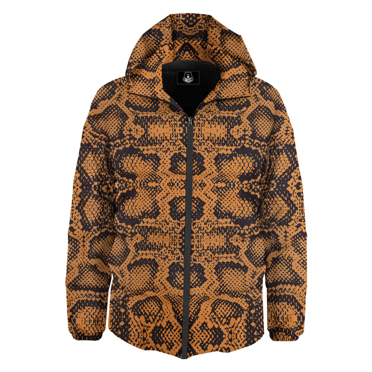 Snakeskin Orange Print Pattern Down Jacket-grizzshop