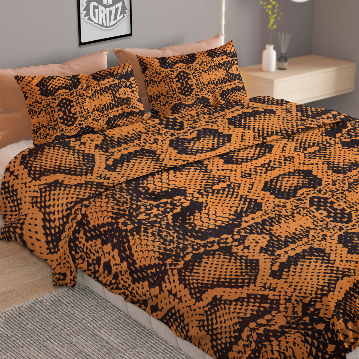 Snakeskin Orange Print Pattern Duvet Cover Bedding Set