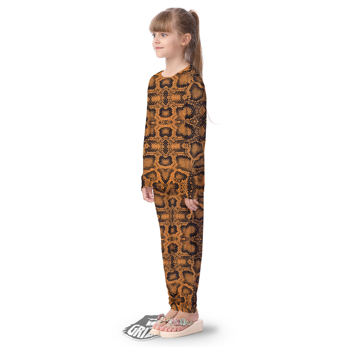 Snakeskin Orange Print Pattern Kid's Pajamas-grizzshop
