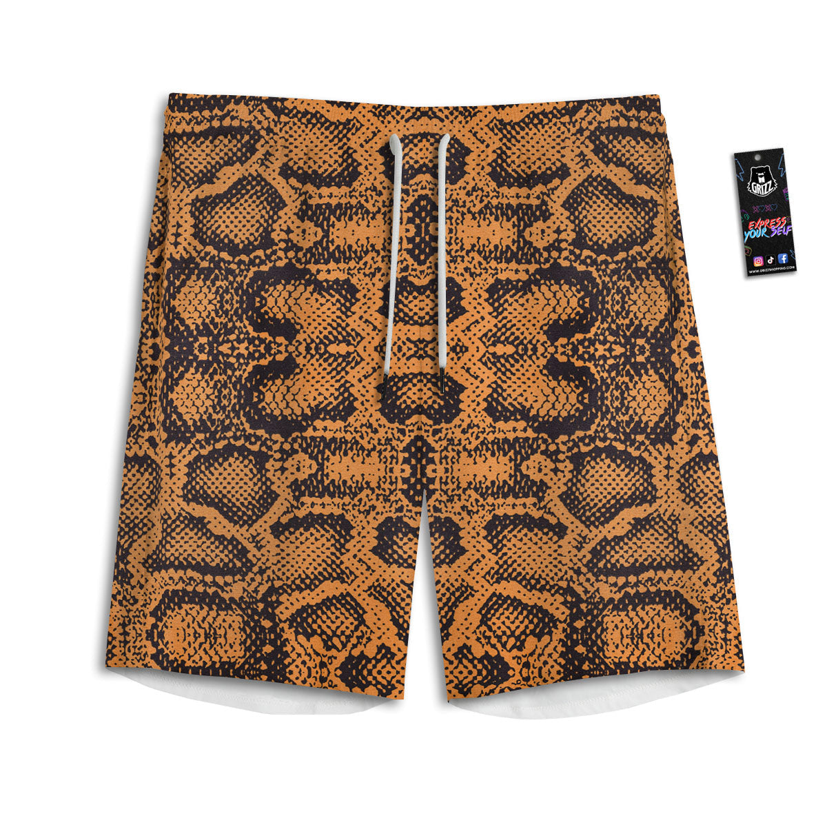 Snakeskin Orange Print Pattern Men's Athletic Shorts