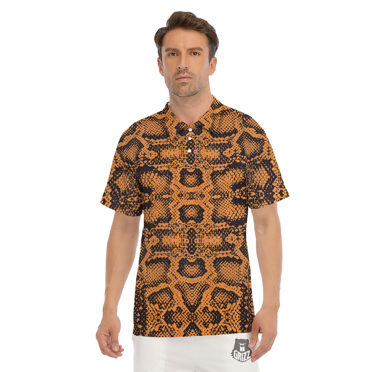 Snakeskin Orange Print Pattern Men's Golf Shirts-grizzshop