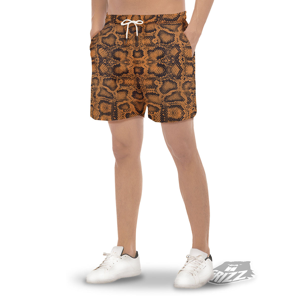 Snakeskin Orange Print Pattern Men's Gym Shorts-grizzshop