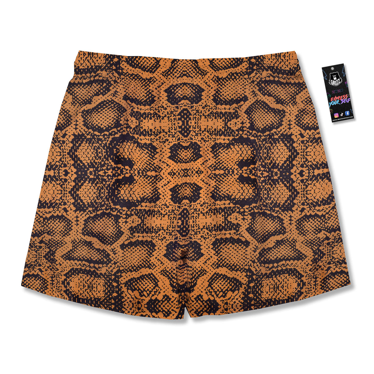 Snakeskin Orange Print Pattern Men's Running Shorts-grizzshop