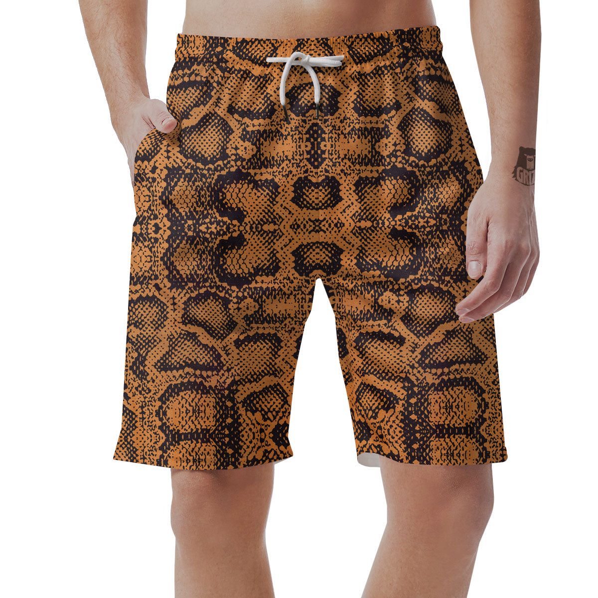 Snakeskin Orange Print Pattern Men's Shorts-grizzshop