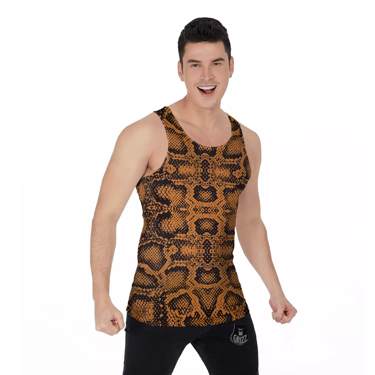 Snakeskin Orange Print Pattern Men's Tank Top-grizzshop