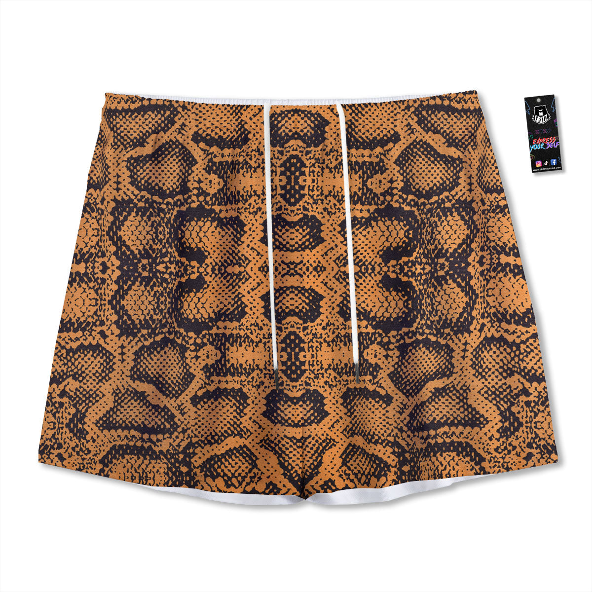 Snakeskin Orange Print Pattern Mesh Shorts