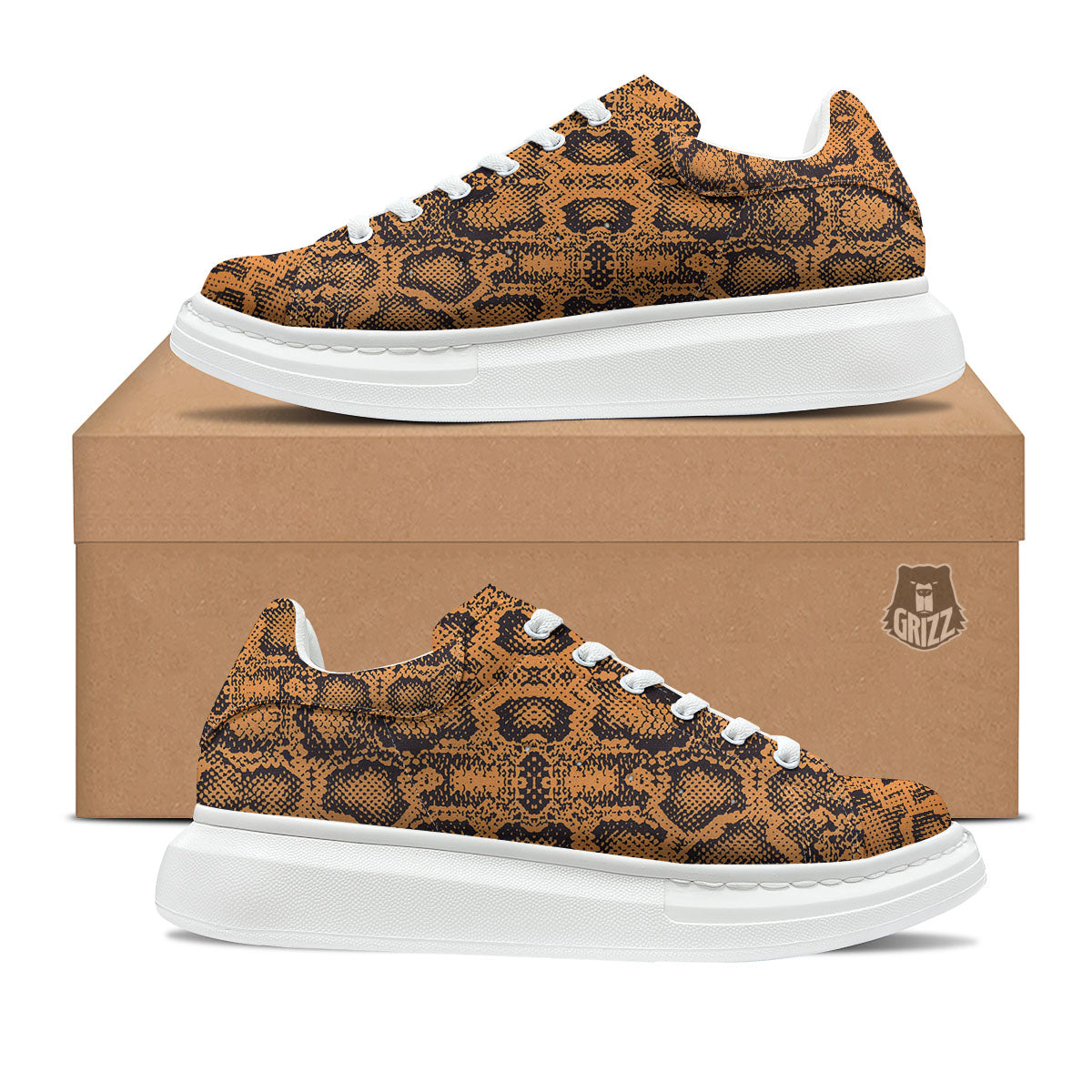 Snakeskin Orange Print Pattern Platform Shoes-grizzshop