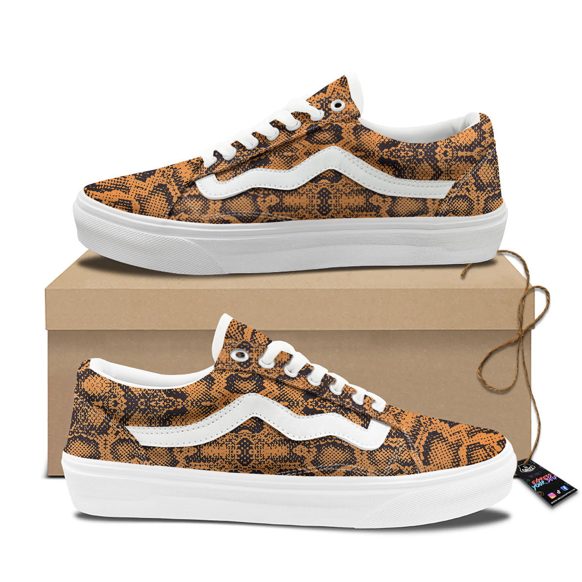Snakeskin Orange Print Pattern Skate Shoes-grizzshop