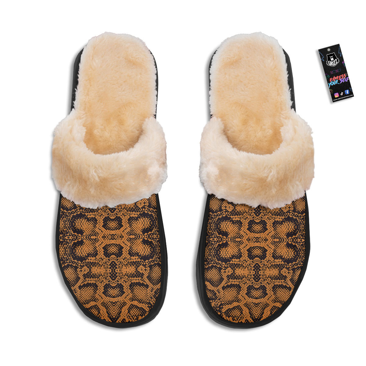 Snakeskin Orange Print Pattern Slippers-grizzshop