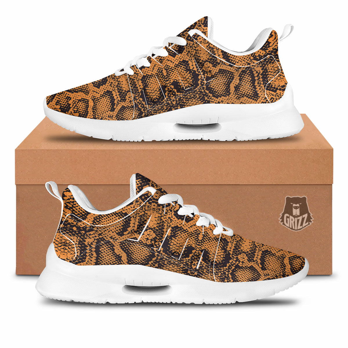 Snakeskin Orange Print Pattern Tennis Shoes-grizzshop