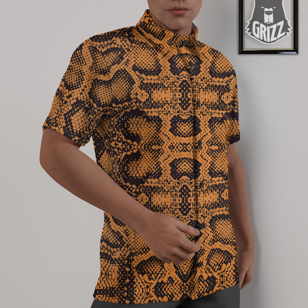 Snakeskin Orange Print Pattern Untucked Shirts-grizzshop