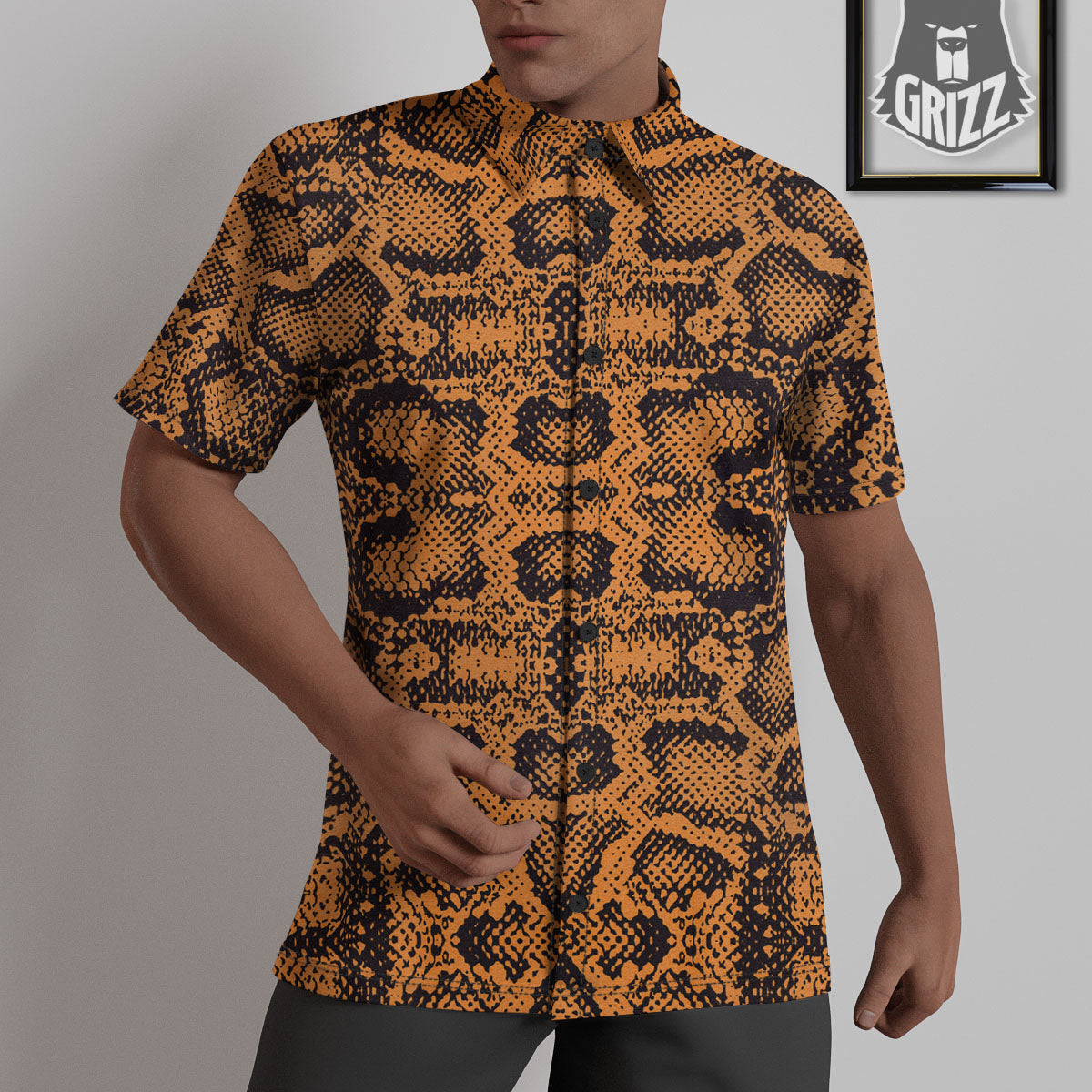 Snakeskin Orange Print Pattern Untucked Shirts-grizzshop