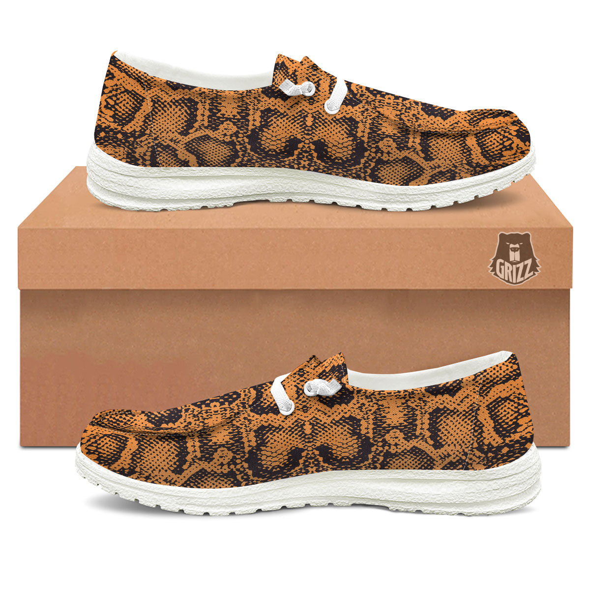 Snakeskin Orange Print Pattern White Loafers-grizzshop