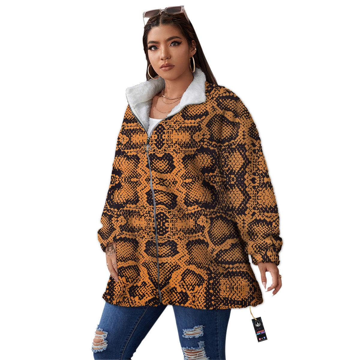 Snakeskin Orange Print Pattern Women's Sherpa Jacket-grizzshop