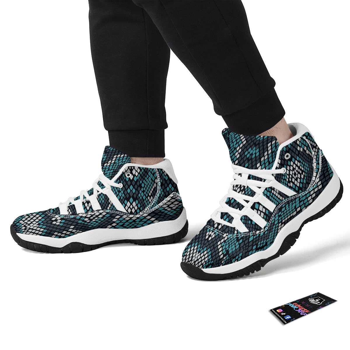Snakeskin Pattern Print White Bball Shoes-grizzshop