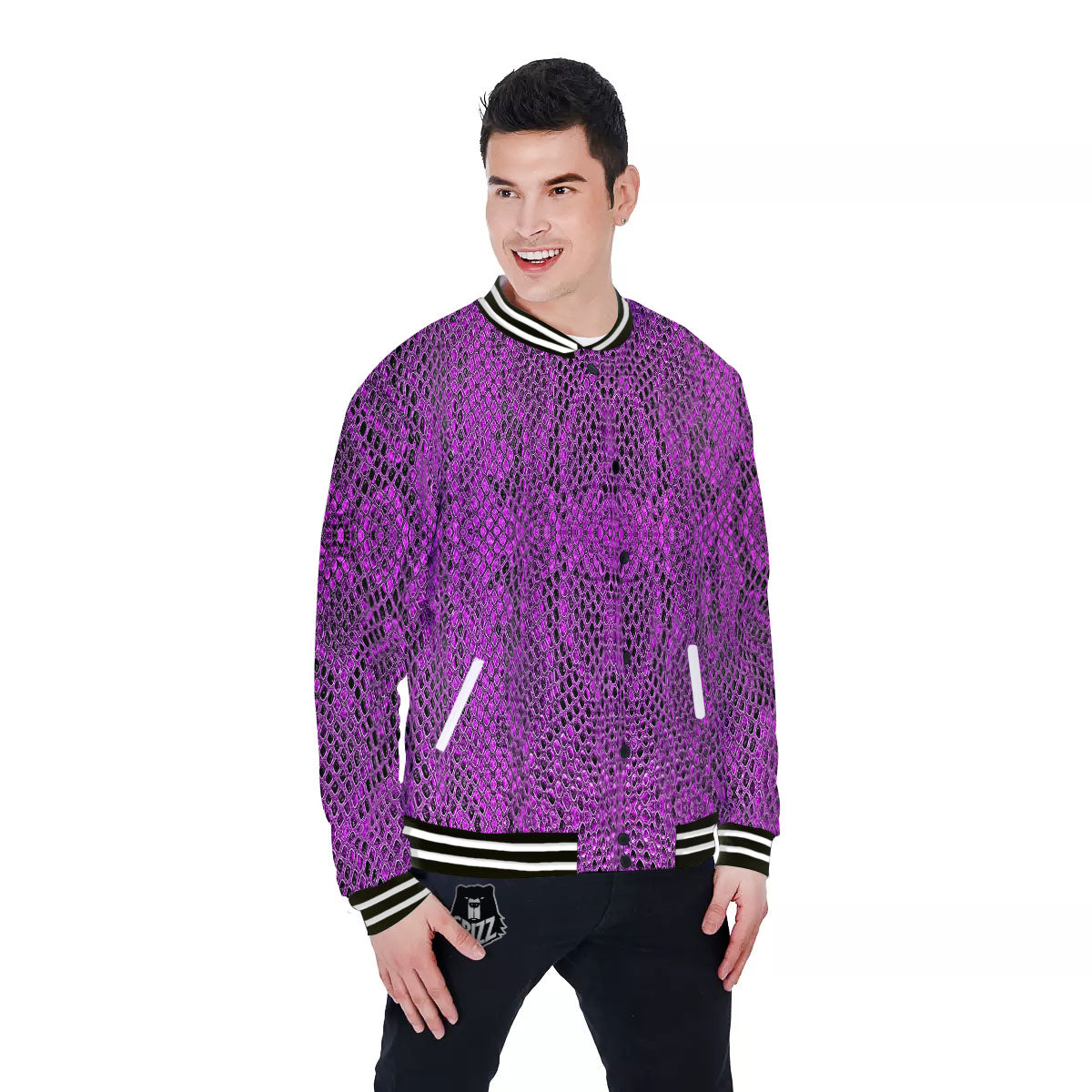 Snakeskin Purple Print Pattern Baseball Jacket-grizzshop