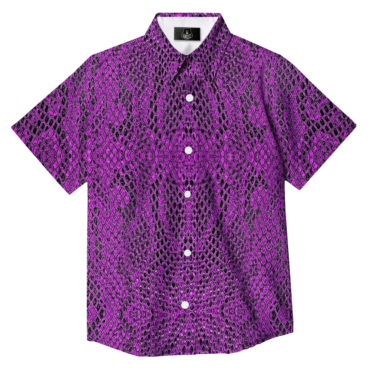 Snakeskin Purple Print Pattern Button Up Shirt-grizzshop